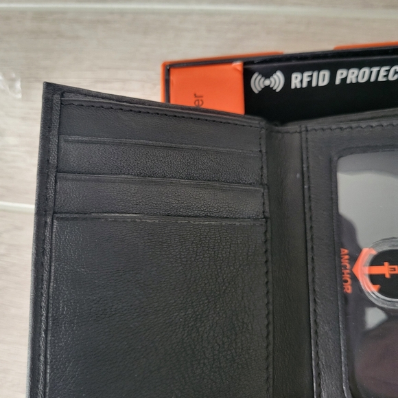 Anchor Men's Tri Fold Genuine Leather Wallet Black RFID Protection - Picture 5 of 7